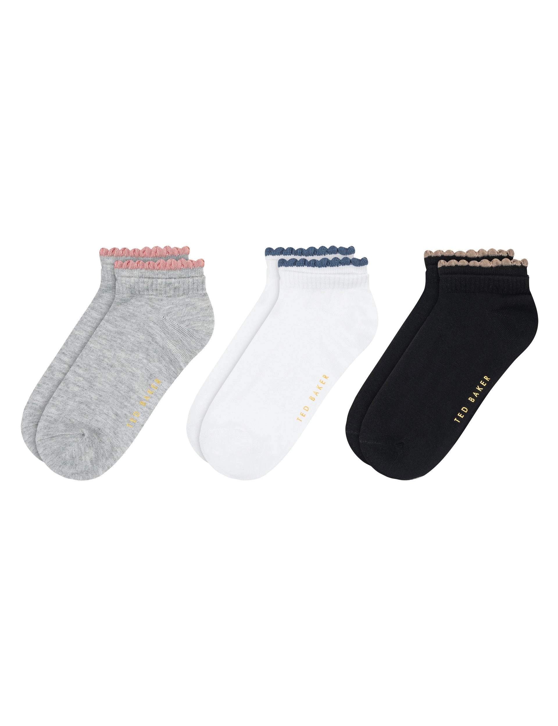 Trí péire socks baineann le cufaí dúbailte íseal gearrtha gan Terry, compordach agus stylish.